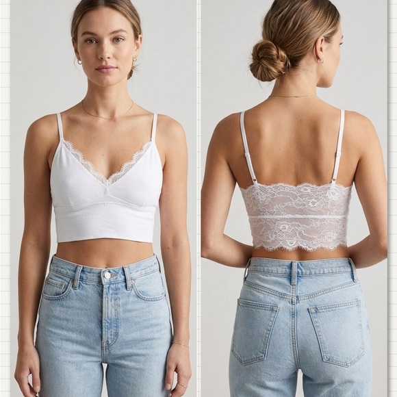 Source Unknown Tops - Lace Trim White Bralette Crop Top brand new size small